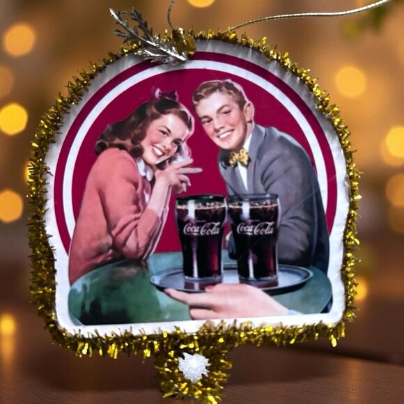 Set Of 7 Vintage-Inspired COKE Christmas Ornaments With Glitter Trim & Retro Des - Picture 7 of 9